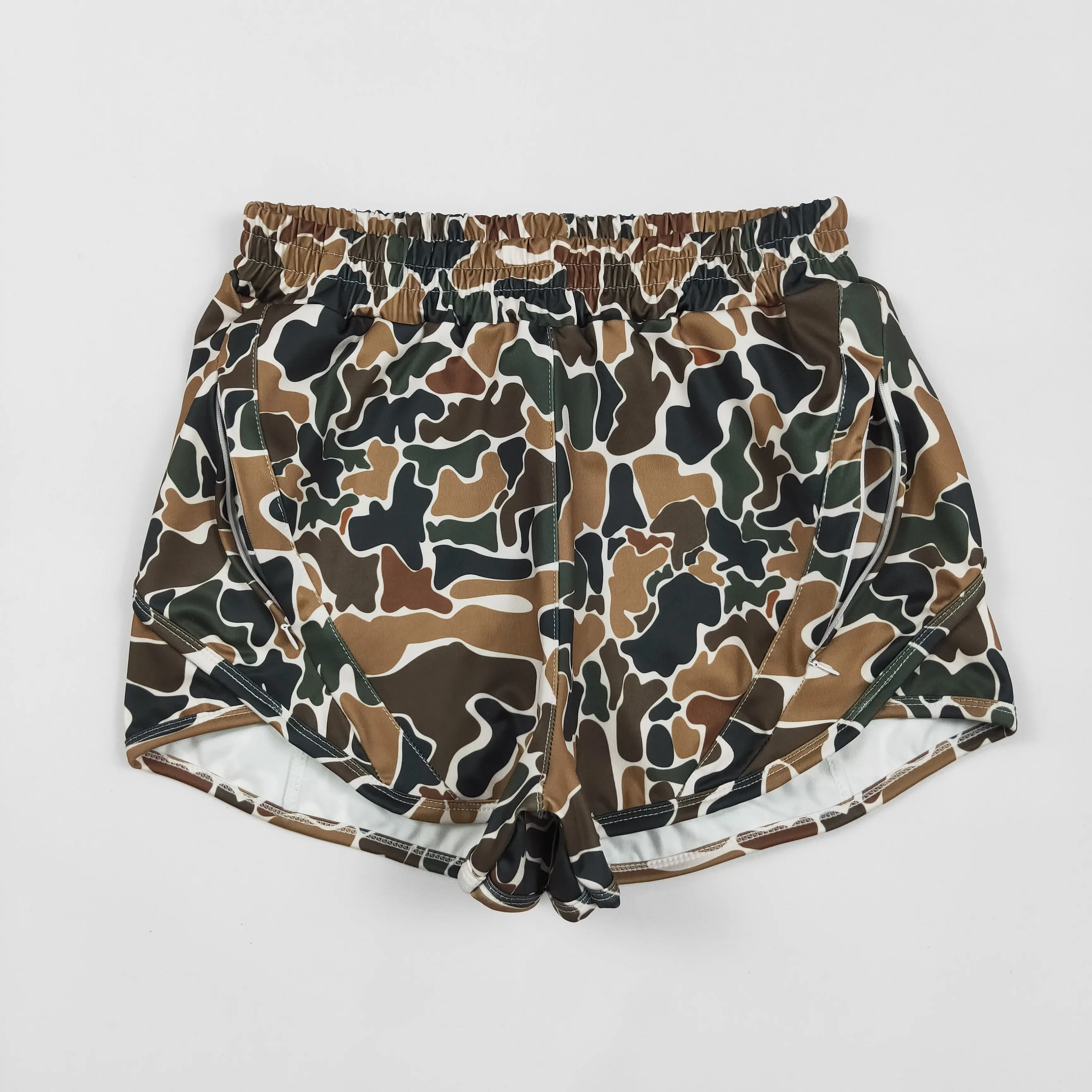 ViRAL Women's Camo Athletic Casual Sports Shorts, Elastic Waist, Loose-Fitting, Curved Hemline