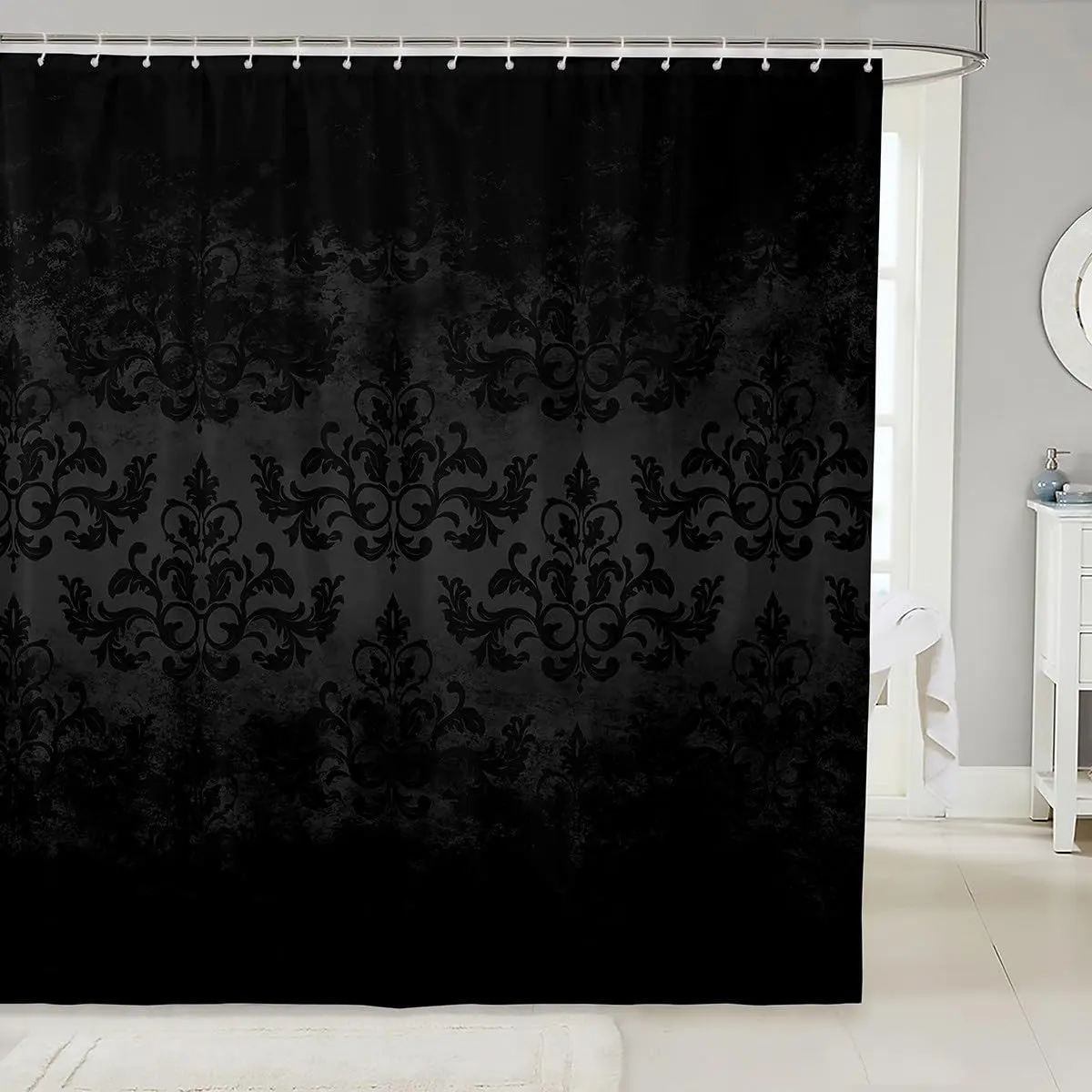 Feelyou Modern Jacquard Damask Shower Curtain Set - Abstract Black Washable Lightweight Cloth Bathroom Accessory, Decorative Abstract Shower Curtains for Bathroom Use, Shower Curtain Sets