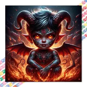 1 DIY diamond painting kit, 5D diamond art set, DIY decor, devil wings, flame background, dark tattoo diamond painting kit full round drill, mosaic, diamond art, DIY art home decoration, suitable for Christmas.