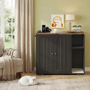 GAOMON Large Litter Box Robot Enclosure Cabinet for Cats, Dog-Proof Litter Furniture with Protective Shelf and Built-in Power Outlet, Fits Most Self-Cleaning Litter Boxes, Black