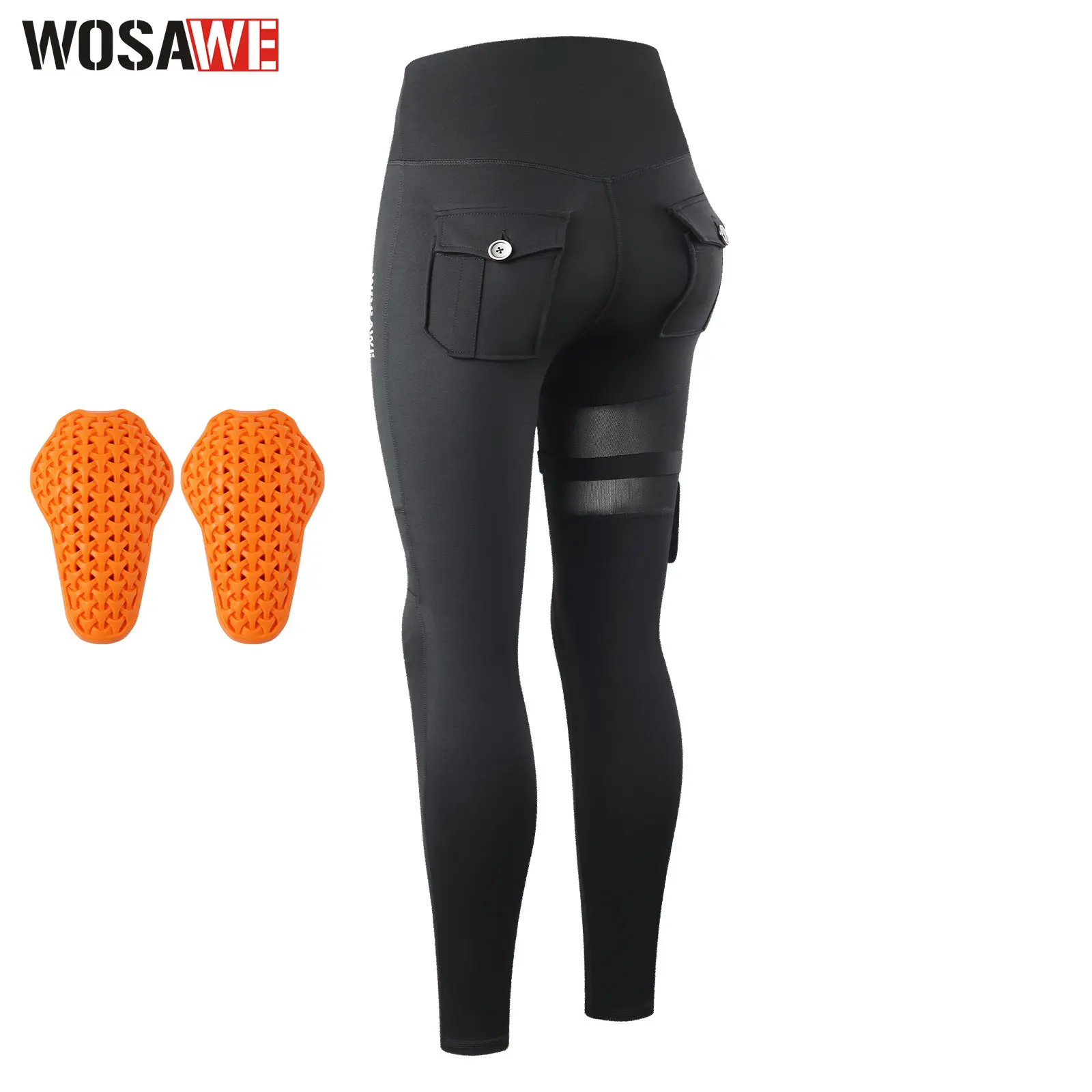 WOSAWE Women's Motorcycle Yoga Leggings with Removable Knee Pads Butt Lifting Cargo Pants