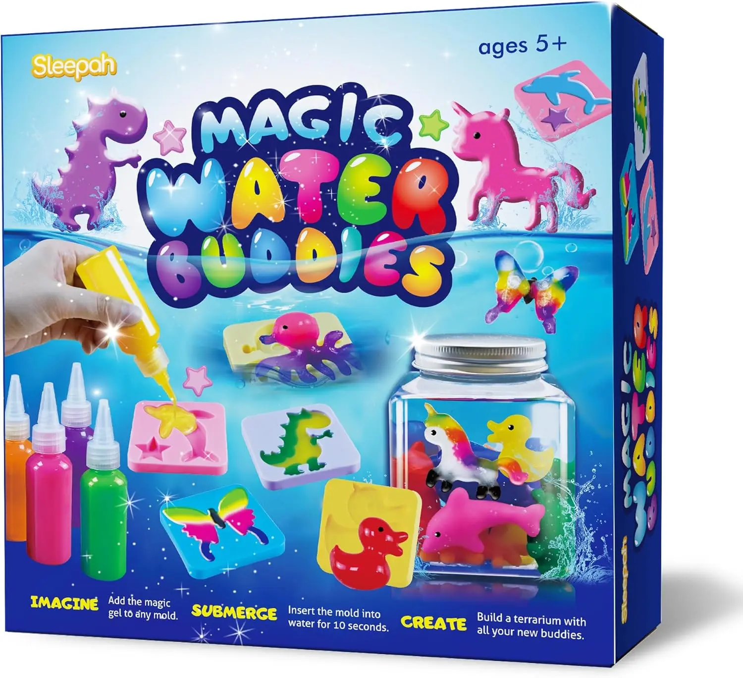 Aqua Fairy Water Gel Kit for Kids - Magic Water Elf Toy, 3D Squishy Maker Kit with 10 Colorful Gels & Molds, Ages 5-9, BPA Free, Unisex, BPA Free
