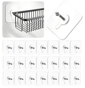 Nail-Free Hooks, Heavy-Duty Self-Adhesive Hooks, Waterproof Adhesive Hooks for Bathrooms & Kitchens, Transparent Adhesive Picture Frame Hooks, Screw-Free Adhesive Hooks