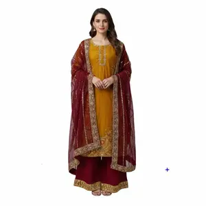 Fandy Silk Heavy Work Kurta with Beautiful Heavy Dupatta and Plazo Pant Perfect Party Wear for Women