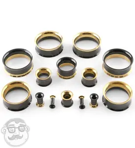 Black & Gold Internally Threaded Tunnel Plugs