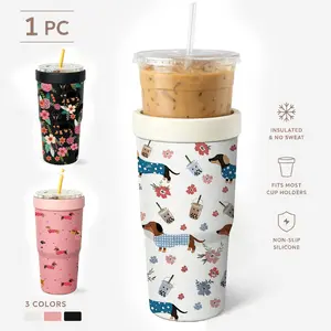 1 Pc 32oz Dachshund Floral Boba Insulated Can Cooler Tumbler, Double Wall, Leak Proof, Cold 24H, Hot 12H, Camping Must Have, Kitchen Essential, Holiday Gift, Stylish Durable, For Daily Use, BBQ, Party, Travel