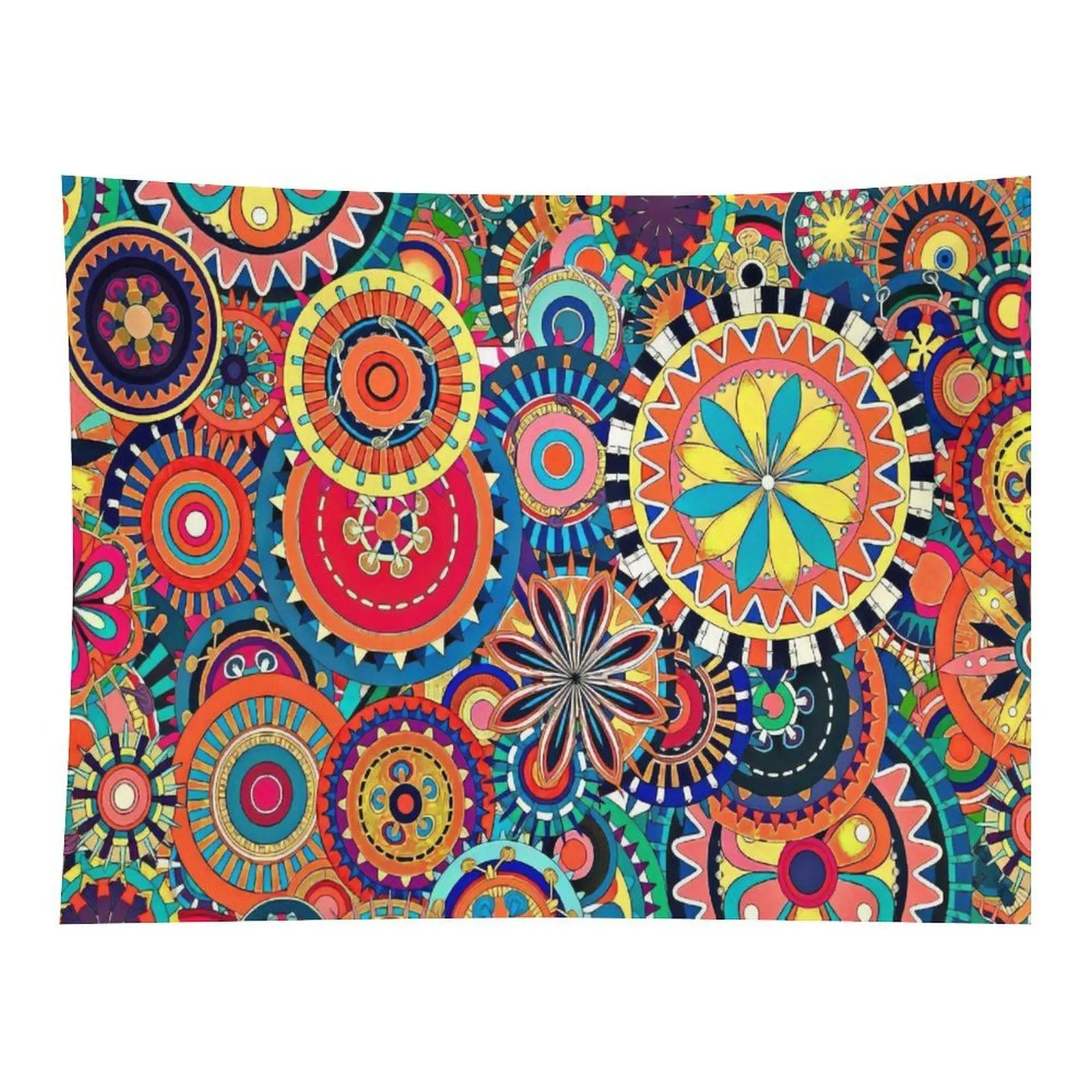 Multicolor Mandala Circle Floral Boho Seamless Wall Tapestry Wall Hanging, Vibrant Ethnic Tribal Round Flower Pattern Decor for Hippie Bedroom Beach Dorm Backdrop