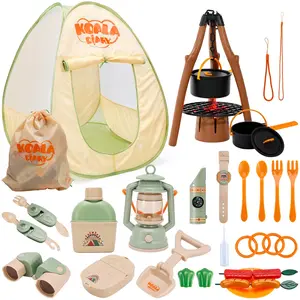 Kids Camping Set with Tent Camping Pretend Play Tent Toy Campfire Binoculars Oil Lantern Indoor and Outdoor Gift for Boys Girls