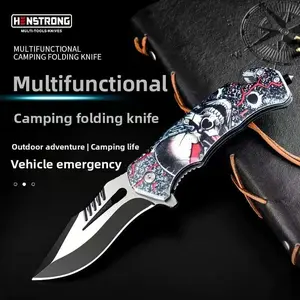 Pocket folding knife - Hunting knife with pocket clip, 3D printed pattern, stainless steel blade, V-ground edge, ergonomic handle suitable for camping, hiking, indoor and outdoor activities, camping knife, fashionable design, Christmas and Halloween gift