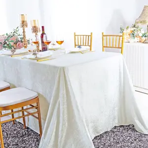 90"x156" Seamless Rectangular Ice Crushed Velvet (200 GSM) Tablecloth - Ivory (1pc)