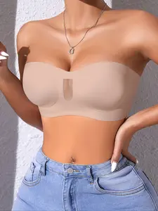 Women's Seamless Strapless Bralette, Comfortable No Underwire Push-Up Bras, Invisible Daily Sports Lingerie, Removable Pads, Buckle