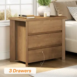 Tribesigns Nightstand with 3 Drawers, Farmhouse Large Bedside Table with Storage for Bedroom, Living Room, Easy Assembly, Rustic Brown (1 pc)