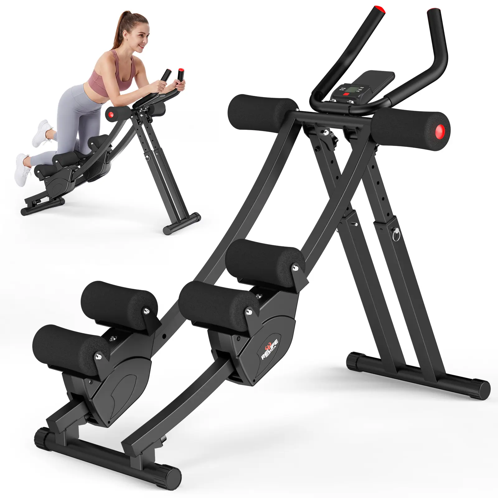 RELIFE REBUILD YOUR LIFE Dual Split-Track Ab Machine for Home Fitness, Ergonomic Arc Track, 5-Level Adjustable Resistance, 440 LBS Capacity, Foldable Core Trainer with LCD Display SummerWins