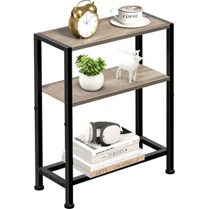 Narrow Side Table for Small Space, 2-Tier Small End Table with Shelf Holder, Slim Nightstand, Skinny Snack Couch Table in Living Room, Bedroom, Study, Kitchen and Balcony (Greige)