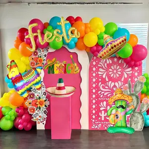166-Piece Cinco de Mayo Balloon Arch with Rainbow Balloons, Cactus, Llama & Sombrero for Fiesta