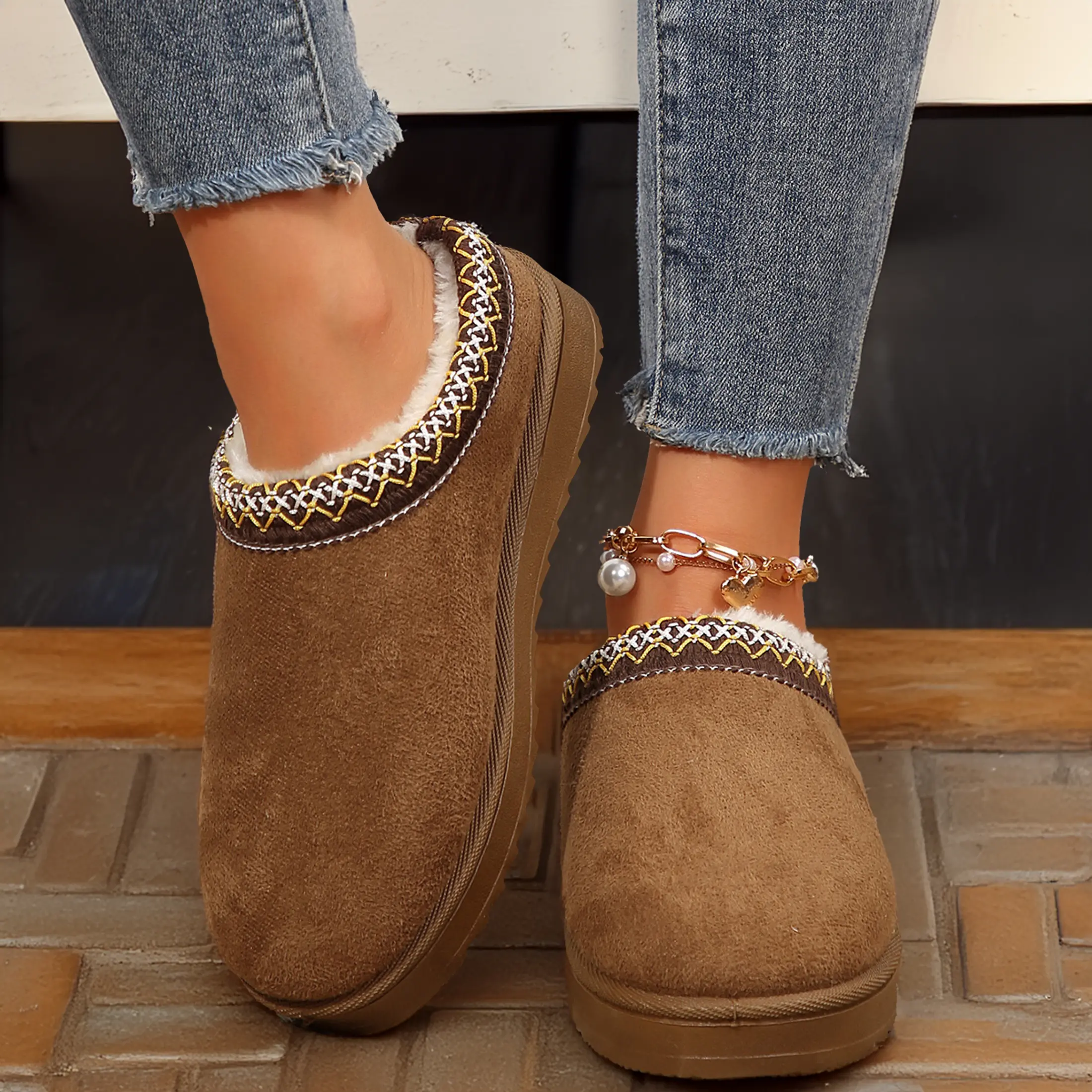 Women's Fashion Platform Slippers - Short Ankle Boot With Anti-Slip Sole- Cozy Fuzzy Warm Indoor And Outdoor Use Suitable For Gift Footwear Flatform