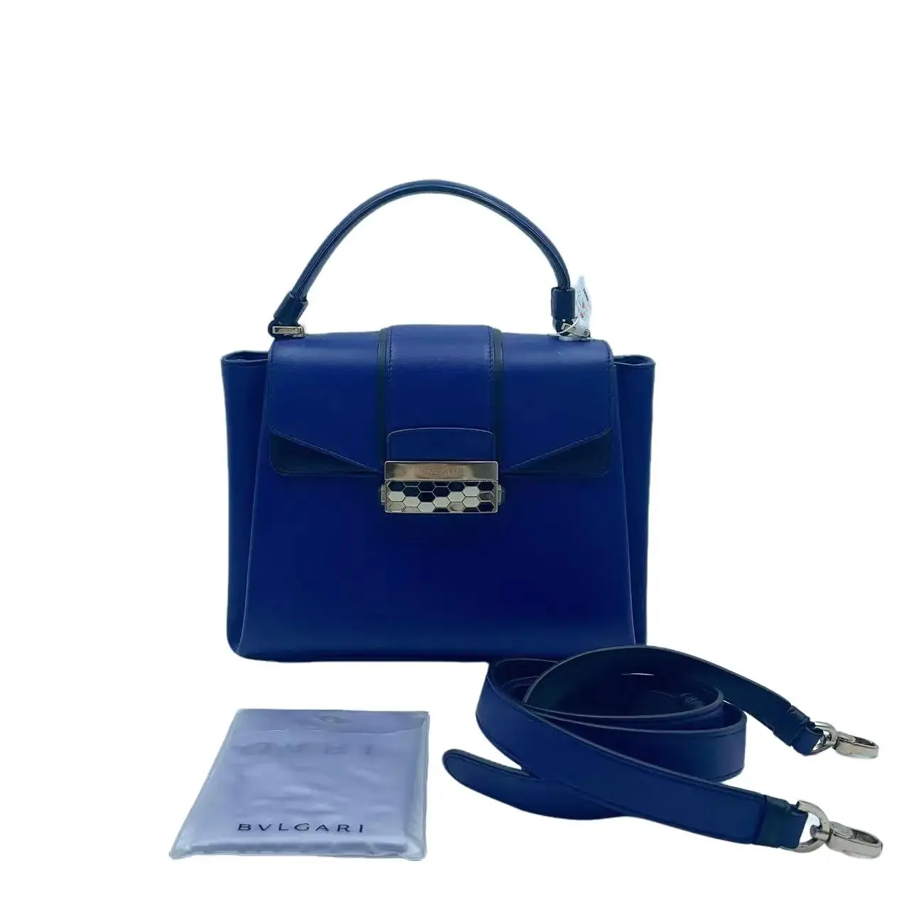 Pre-owned Bvlgari H6 Blue Accordion Bag with Strap, Clutch Handbag (Model hz49682), Bag And Strap
