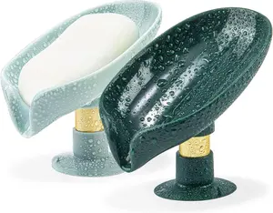 2-Pack Self-Draining Soap Holders with Suction Cups for Shower, Bathroom, and Kitchen Sink: Easy-to-Clean Bar Soap Holders in Dark and Light Green