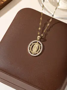 Elegant Virgin Mary 14K Gold Silver Necklace with Cubic Zirconia, Religious Jewelry for Easter and Mother’s Day, Mom Necklace