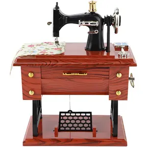 Vintage Mini Sewing Machine Box, Brown Plastic Table Decoration, Retro Style Desk Toy Gift