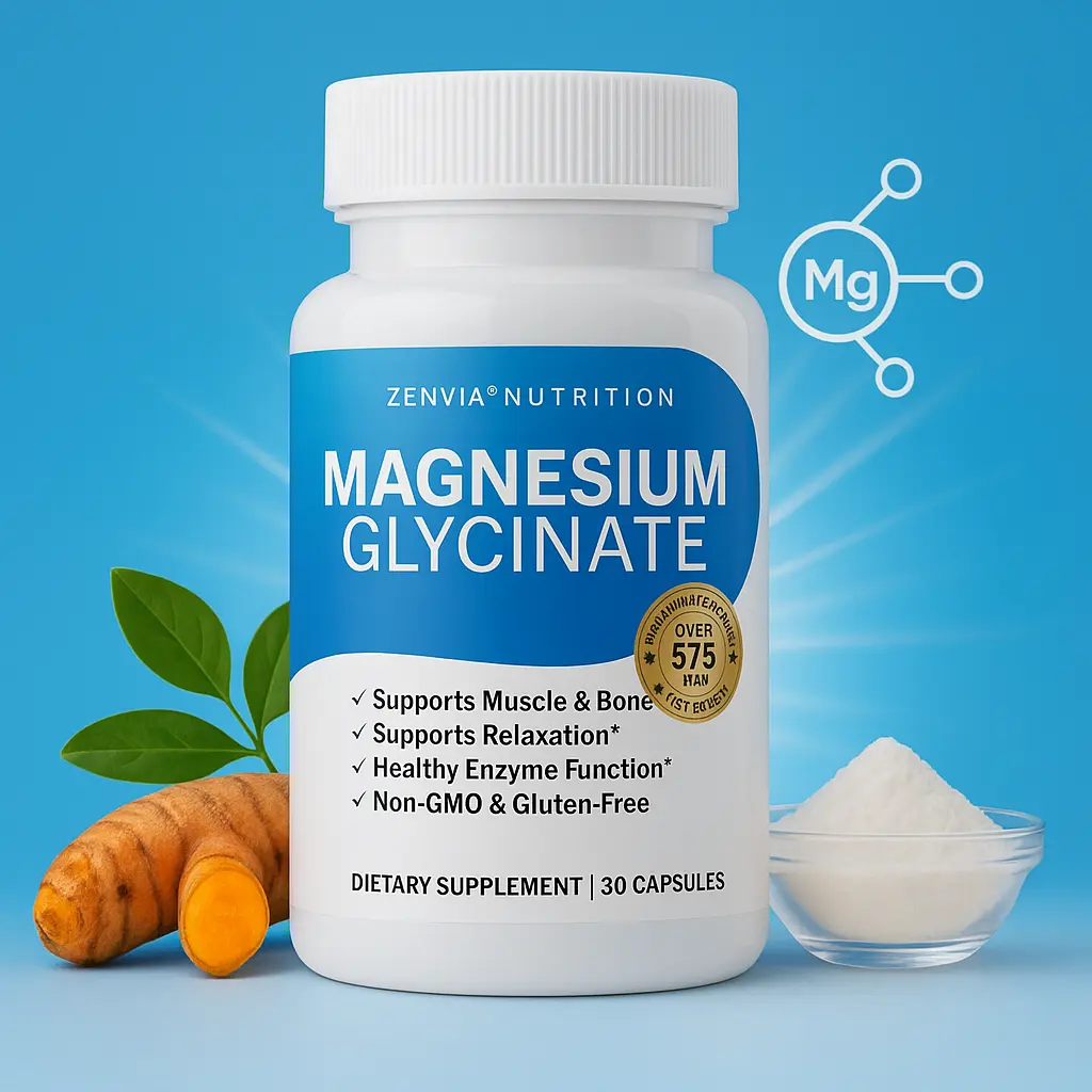 Magnesium Glycinate 575mg - High Absorption Chelated Magnesium Supplement Made with Pure Magnesium Glycinate - Supports Muscles, Sleep, Cramps, Recovery Bisglycinate Complex Vegan Non-GMO 30 Capsules - Zenvia Nutrition