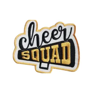 Patch Party Club, (1-pc) "Gold/Black/White" "Cheer Squad" Cheerleading Iron-on Applique for Trucker Hats, Shoes, Jackets, Sock, & Bags, Size 4", DIY