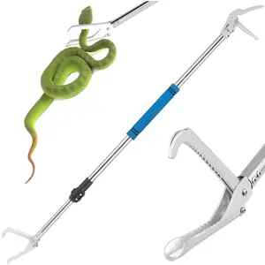 55" Heavy Duty Snake Grabber Tool Long Handle Reptile Tongs Stainless Steel Wide Jaw Catcher with Sponge Handle for Rattlesnake