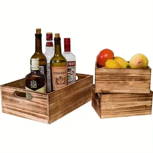 3PCS Decorative Wood Nesting Boxes Set, Wooden Storage Container, Rustic Wood Boxes for Storage, Display, Kitchen, Bathroom, Bedroom & Desk Organizer for Families, Summer Holiday Decorations Multi-functional