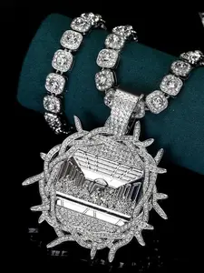Iced Out The Last Supper Religious Pendant Necklace with Golden Cuban Chain Jewelry Gifts Iced Out Chains Stainless Steel Statement Piece
