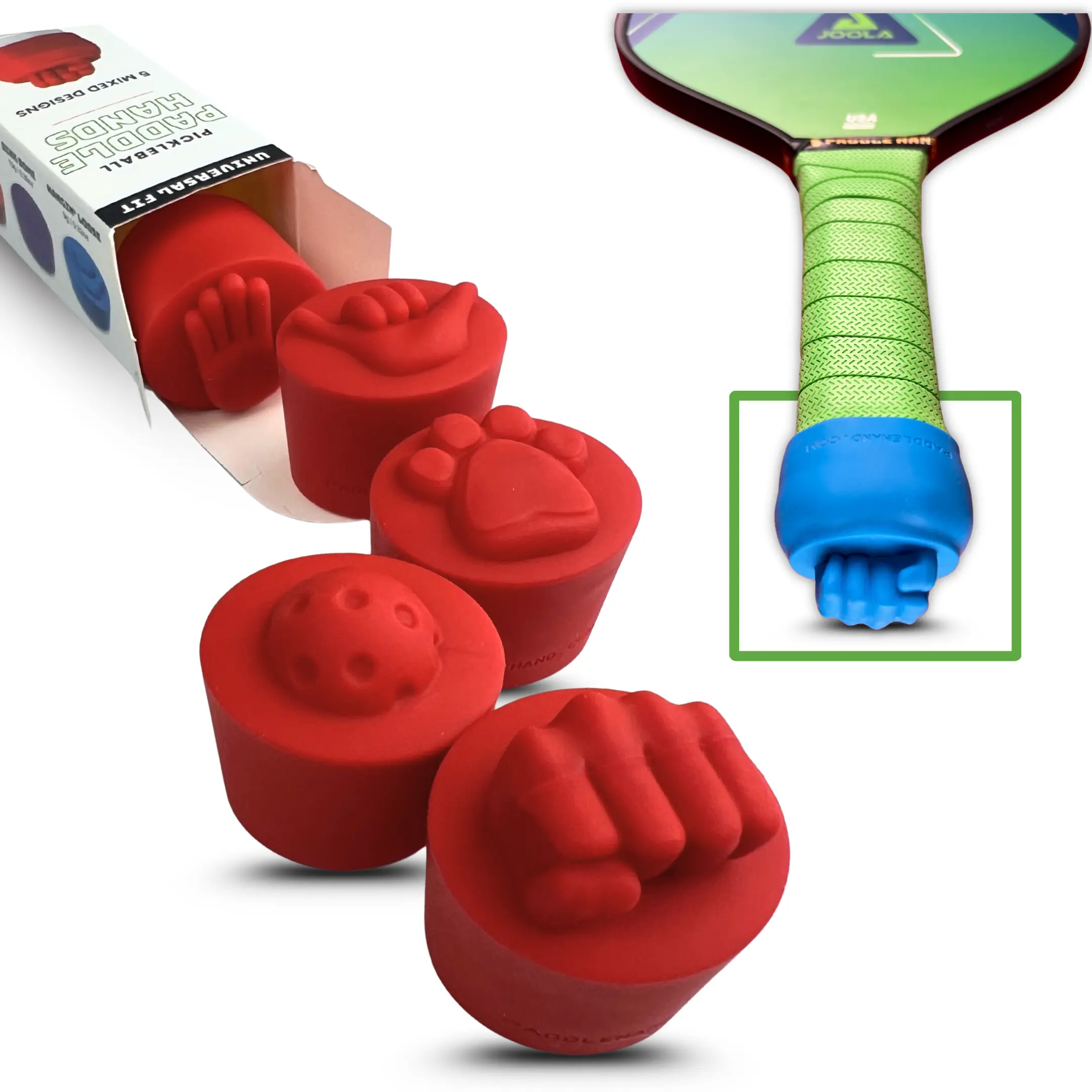 Paddle Hands Pickleball Paddle Weighted End Caps 5-Pack Silicone Grip Accessories Universal Fit Durable Skin Safe Flexible Long Lasting Non Toxic