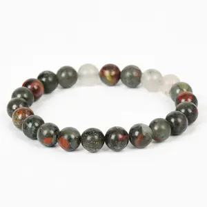 African Bloodstone Bracelet – Natural Healing Crystal for Strength, Vitality & Protection – Handcrafted Beaded Gemstone Bracelet for Men & Women – Chakra Balancing & Energy Grounding Jewelry
