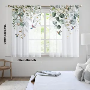 Leaf Print Curtain, 2 Counts/set Modern Window Curtain, Short Easy Install Curtain for Living Room Bedroom Kitchen Bathroom, Home Decor, Room Decor