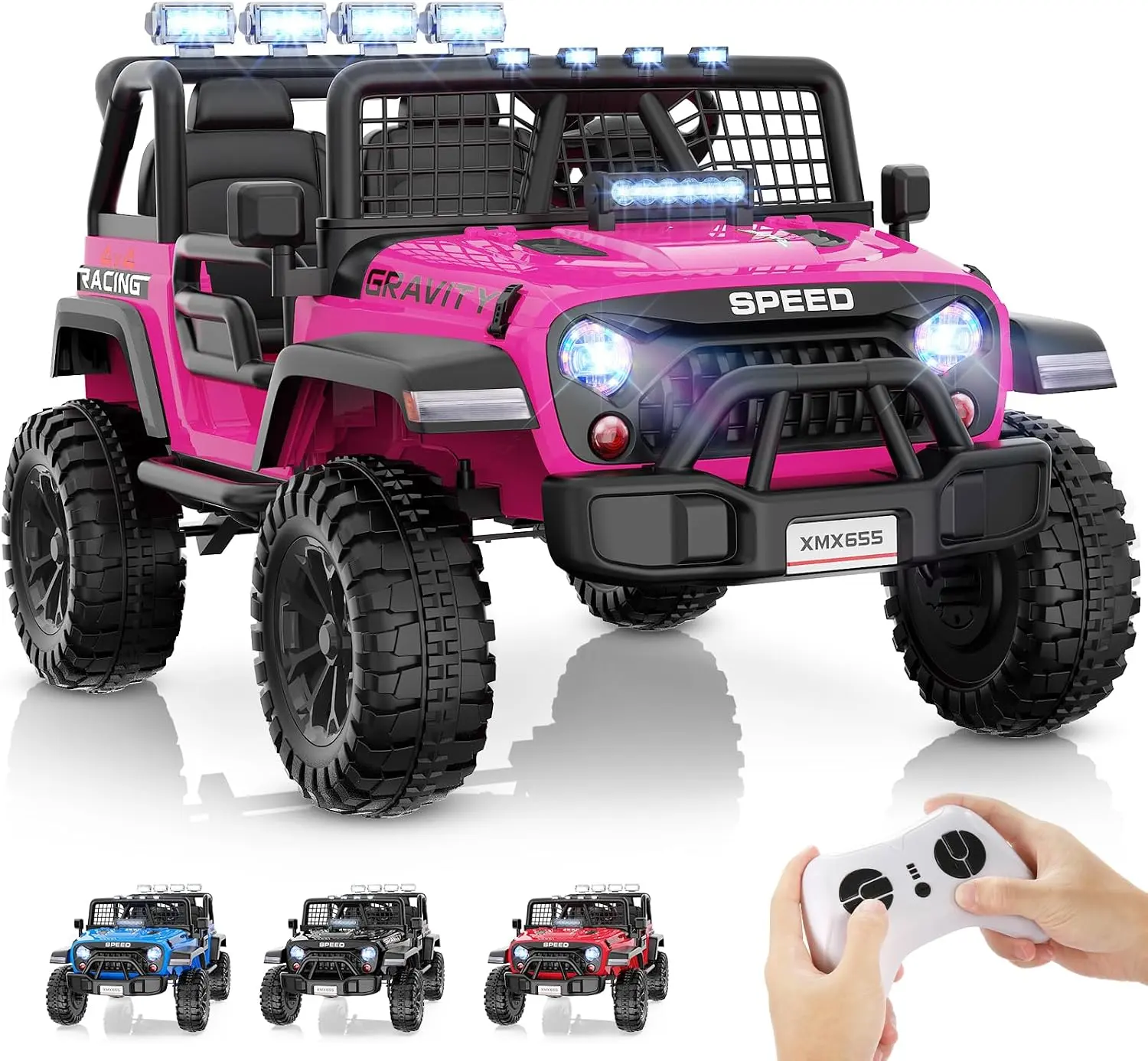 Hikole 24V Ride on Toys for Big Kids with Remote Control, 2 Seater Electric Car for Outdoor & Backyard Use, 20" Wide Seat, LED Light, 3 Speeds, Soft Start - Great Gift for Girls Boys Age 4-8, Pink mph max