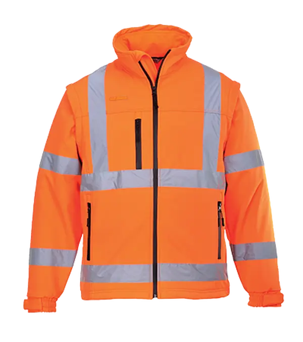 Portwest US428 3XL Hi-Visibility Softshell Jacket - Orange, Regular, Fleece-Lined, Water Resistant, Tab-Accented, 2 Large Internal Pockets, 2.03 lbs