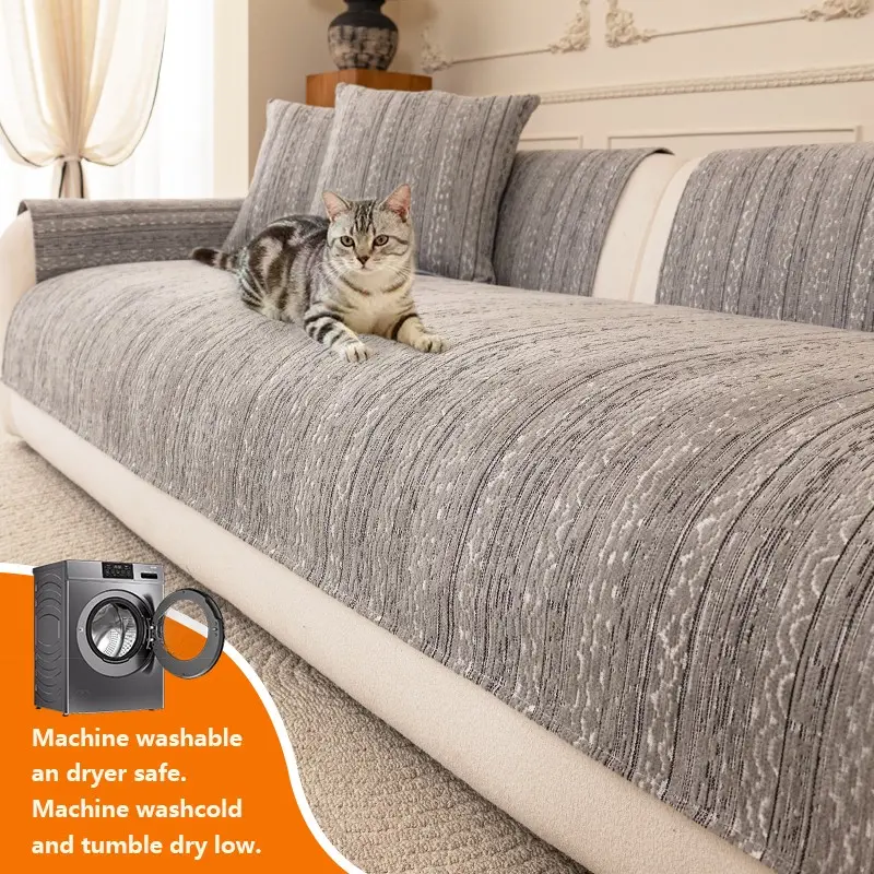 1pc plush sofa cover suitable for all seasons, simple and modern, lightweight and luxurious multifunctional flat sofa cushion, anti slip and wear-resistant support, machine washable, pet friendly and warm - lines, Sofa Slipcover