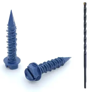1/4" x 1-1/4" Concrete Screws - 100-Pack with Drill Bit for Easy Installation, Hex   Tip Concrete Anchors, Rust Resistance, Versatile for Brick & Block (498)