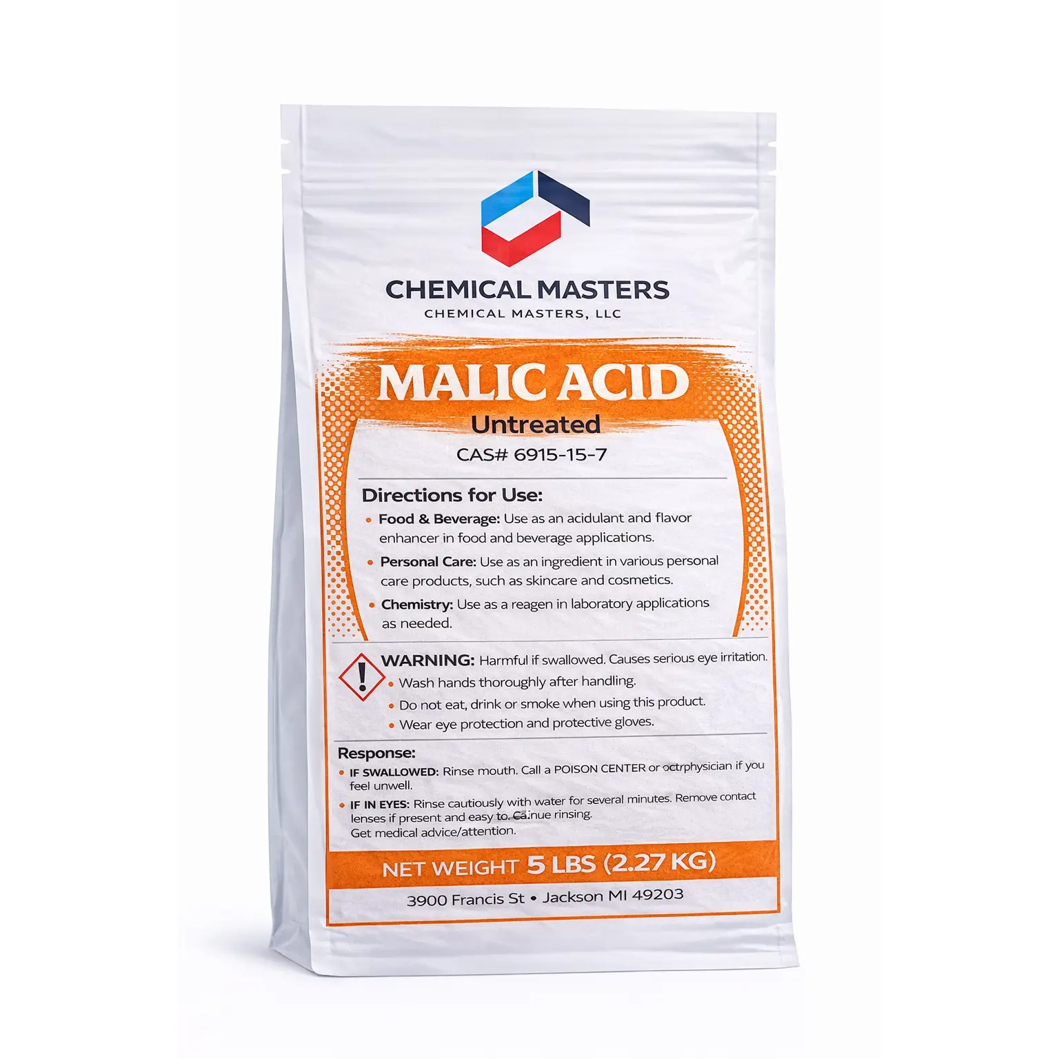 Malic Acid 5 LB Powder | Tech  Grade | CAS 6915-15-7 | Cleaning & pH Adjuster