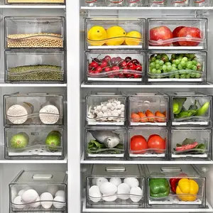 [Clear Organizer] Clear Stackable Refrigerator Organizer Drawer | PET Storage Bin with Ventilated Compartments for Fresh Fruits & Vegetables - Easy-Clean Kitchen Pantry and Freezer Solution, Stackable Fridge Organizer, Refrigerator Accessories