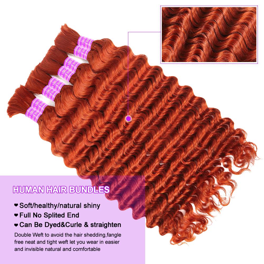 Ama Ginger Bulk Human Hair For Braiding Deep Wave Human Hair Bundles No Weft Colored Human Bundles For Women Hair Extensions 100g