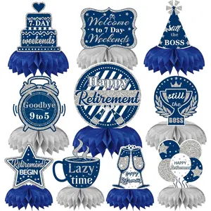 10 Pcs Blue Silver Retirement Party Decorations Honeycomb Table Centerpieces Table Topper for Men Women Happy Retirement Party Supplies