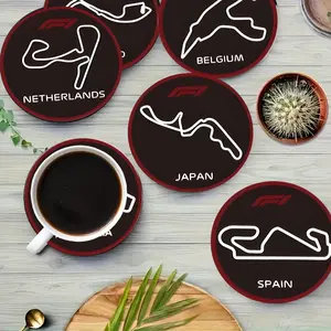 6pcs Racing Track Wooden Coasters Set, Coffee, Tableware, Durable and Stylish Home Decor, Ideal Gift for Car Enthusiasts, Birthday Present for Boyfriend, Round