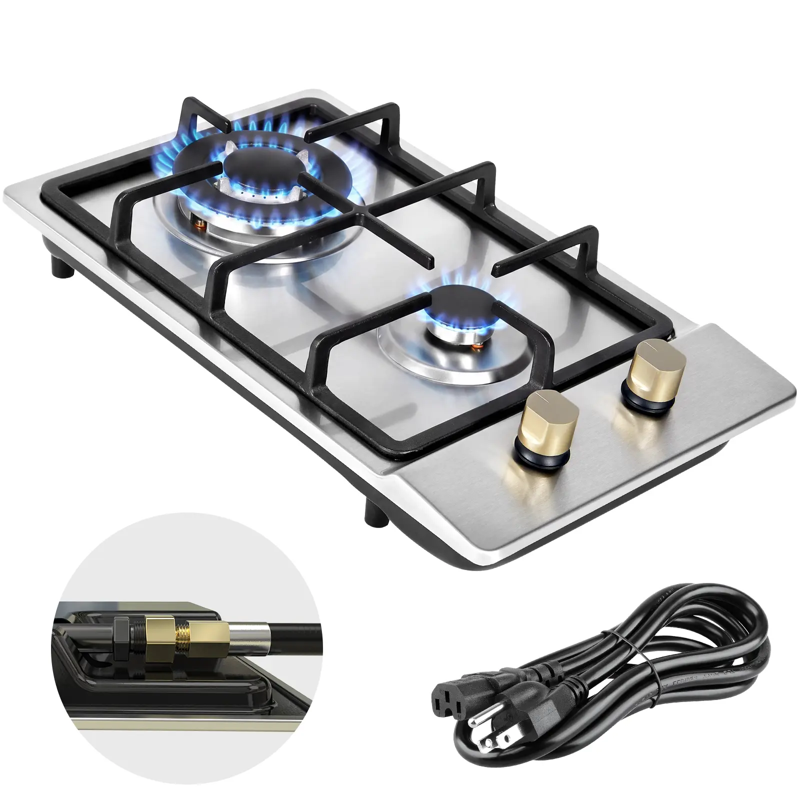 BESTFIRE 12“ Portable Propane Gas Stove – 2 Burner Stainless Steel Cooktop, Dual Fuel (LPG/NG Convertible) with Thermocouple Safety Protection, Ideal for Camping, RV, Tailgating & Backyard Outdoor Cooking