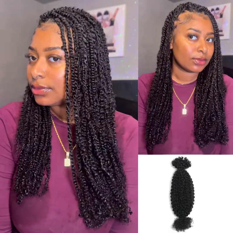 Style Icon Spring Twist Crochet Human Hair Afro Kinky Curly Braiding Hair Extension Upgraded Afro Kinky Bulk Hair 50 Gram/Pack