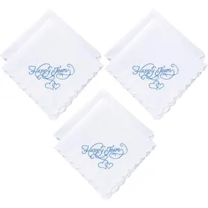 Embroidered Wedding Handkerchiefs Happy Tears Handkerchiefs with Scallop Lace Edges for Wedding Day Bride