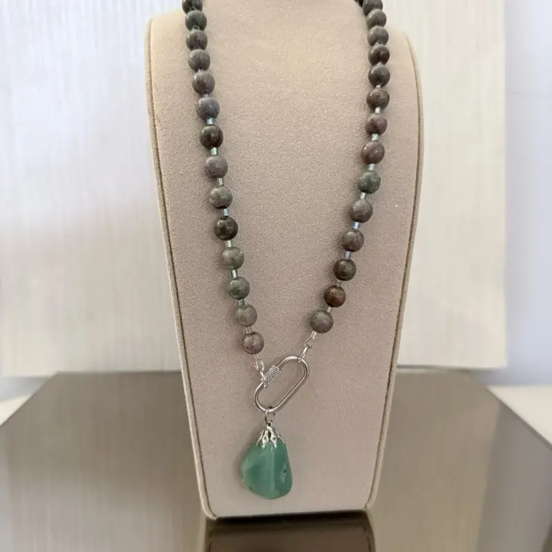 Red Green Jasper Stone Pendant Necklace