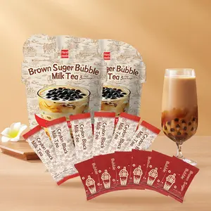 Homemade Boba Milk Tea Kit 6 Servings Authentic Taiwanese Bubble Pearl Milk Tea with Brown Sugar Tapioca Ready in Under One Minute Gluten-Free Vegetarian-Friendly Beverage Drinks