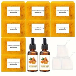 Turmeric Soap Set, 8pcs Turmeric Soap Bar & 3pcs Soap Bag & 2pcs Turmeric Essential Oil, Daily Skincare Cleanser Set, Acne, Acne Clearing Products