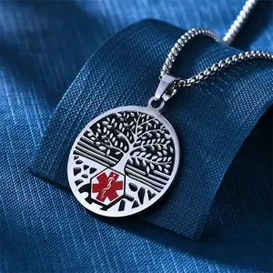 Tree of Life Pendant Stainless Steel Corrosion Medical Logo Medical ID Necklace Spo