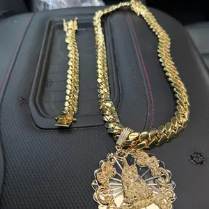 14k Gold Bonded  thick Cuban Necklace and Bracelet set (virgen)