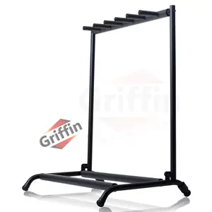 Five Guitar Rack Stand by GRIFFIN | Holder for 5 Guitars & Folds Up For Easy Transport | Neoprene Tubing Accessories | Ideal For Music Bands, Recording Studios, Schools, Stage Performers & Artists